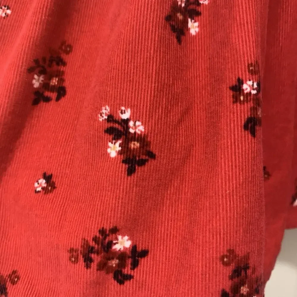 OshKosh B’Gosh 3T Red Corduroy Floral Bib Dress Overall Floral Skirt Vestbak